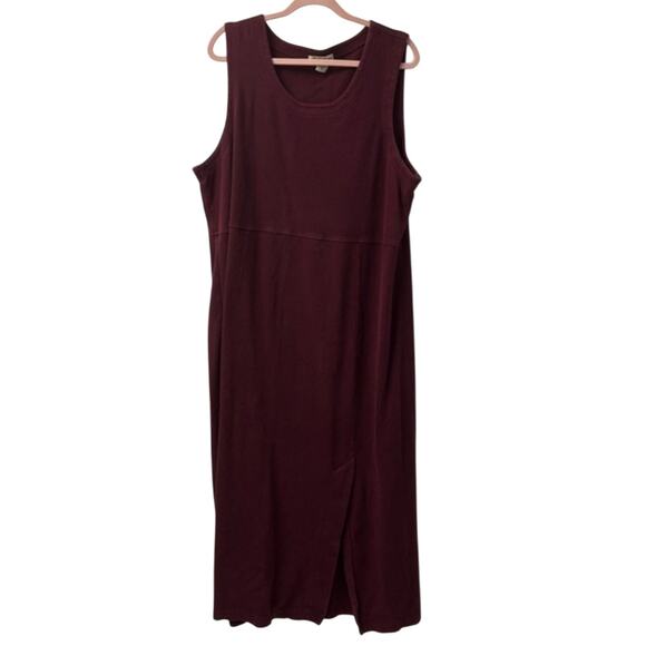 Eddie Bauer Burgundy Sleeveless Dress XL Tall 100% cotton cottagecore staple - Picture 1 of 4